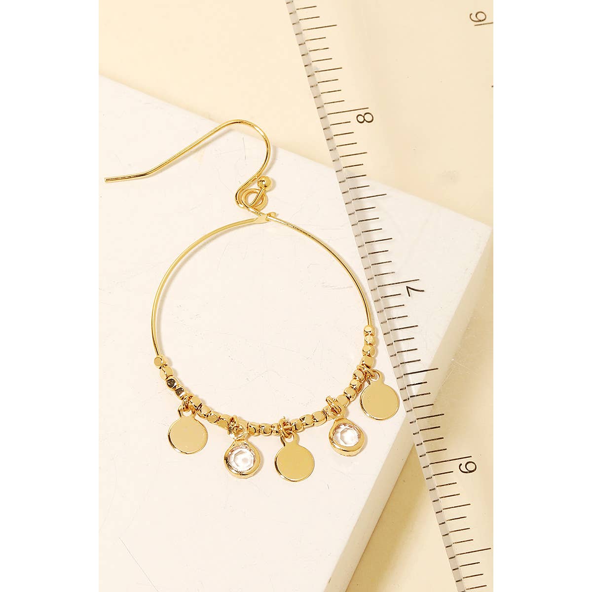 Coin And Rhinestone Charm Hoop Earrings in Gold