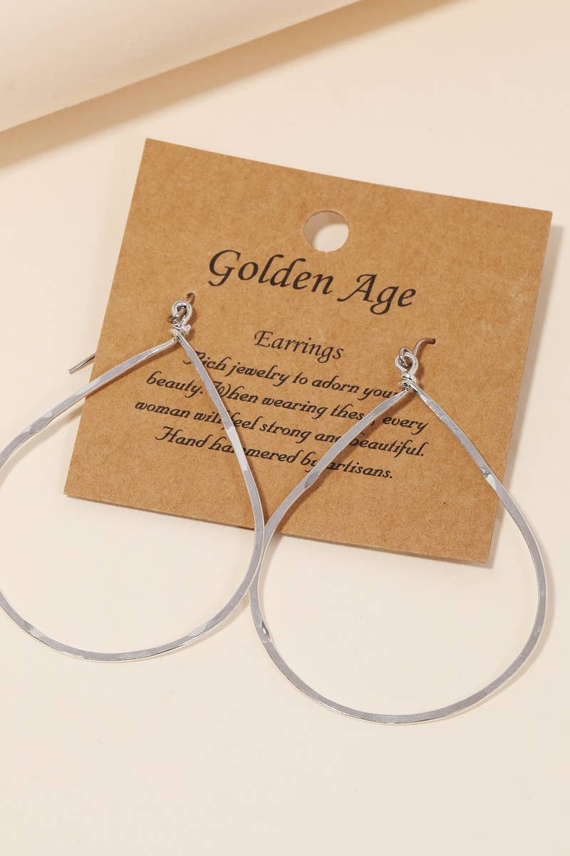 Hammered Teardrop Cutout Earrings in Silver