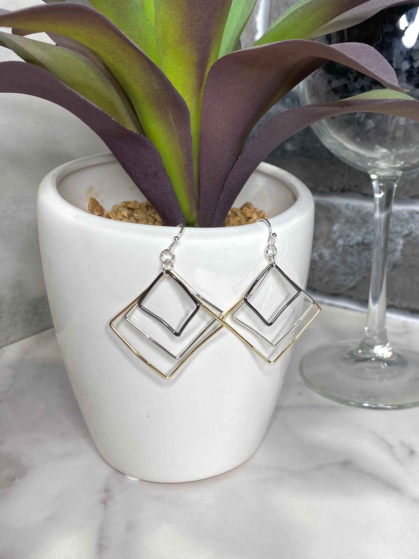 Triple Square Earrings