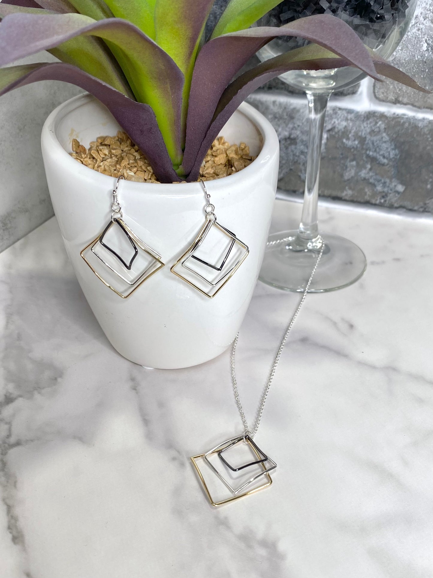 Triple Square Earrings