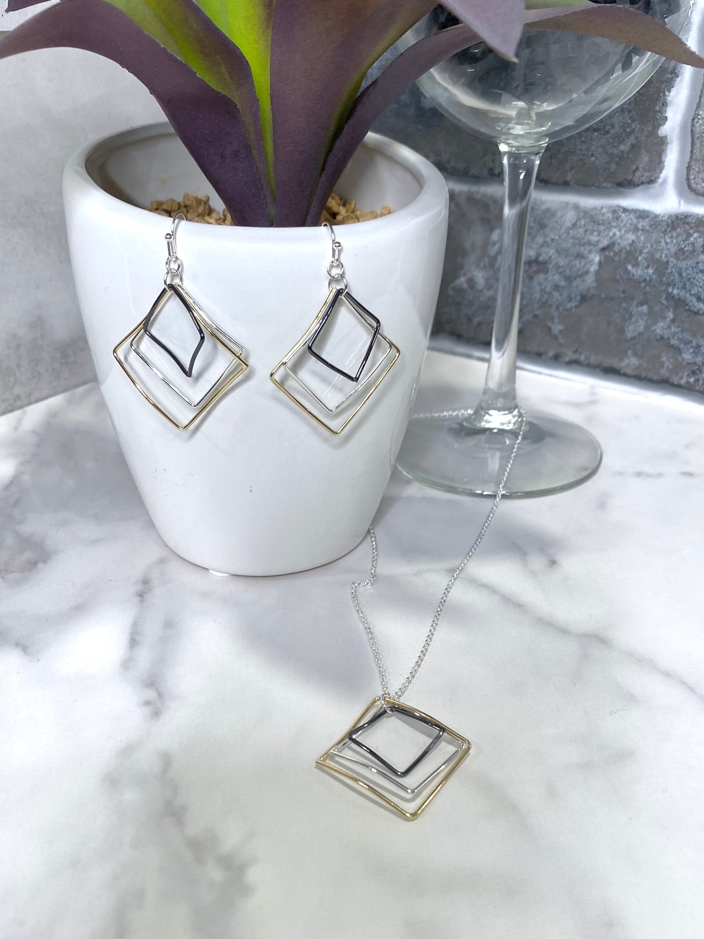 Triple Square Earrings