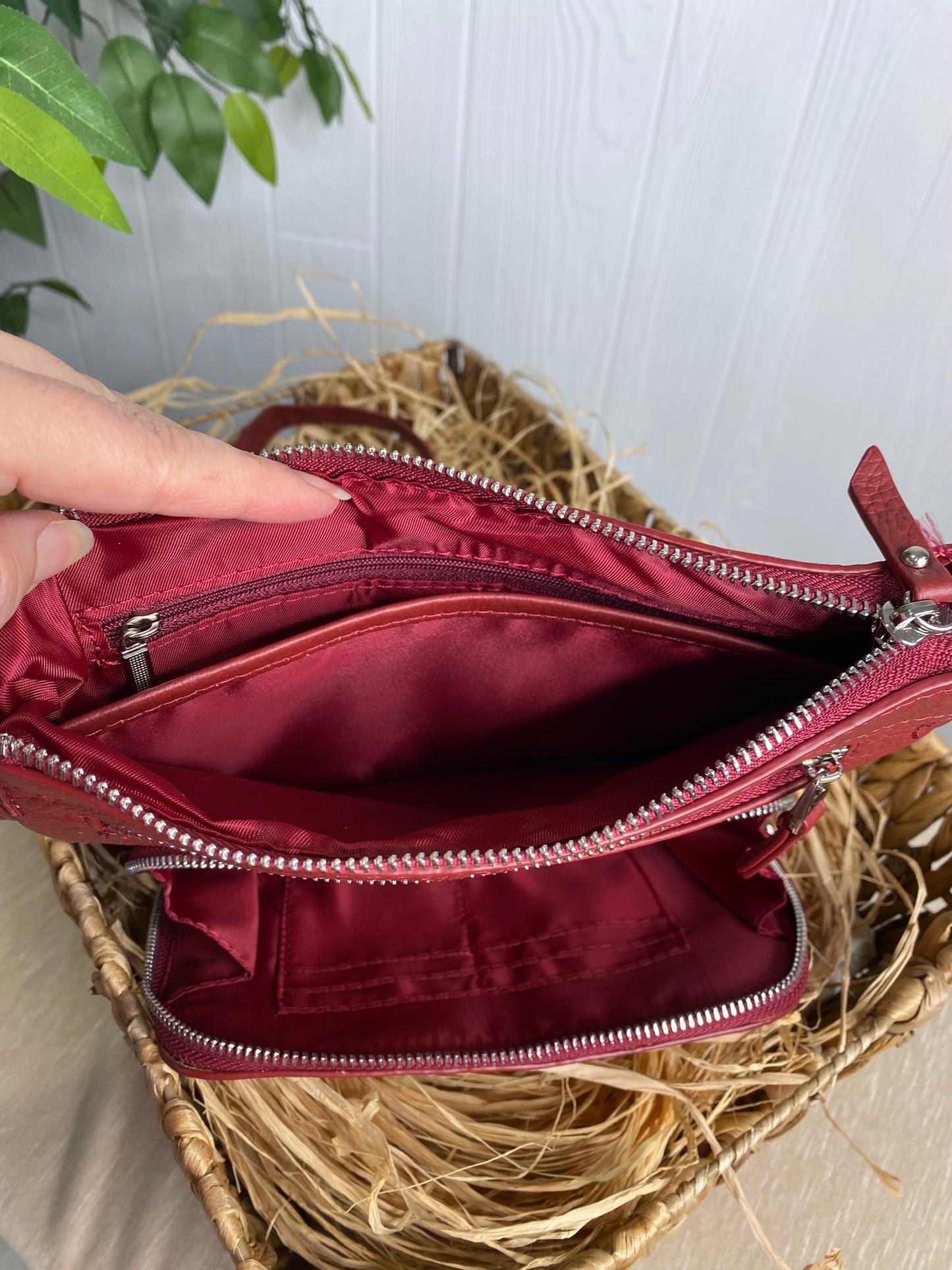 Genuine Leather Pockets Crossbody - Red