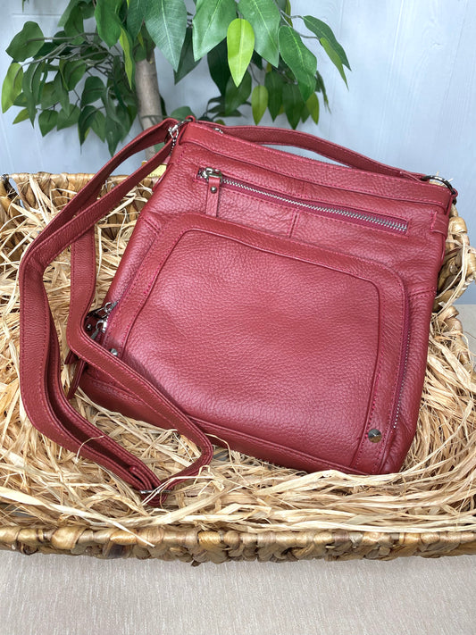 Genuine Leather Pockets Crossbody - Red