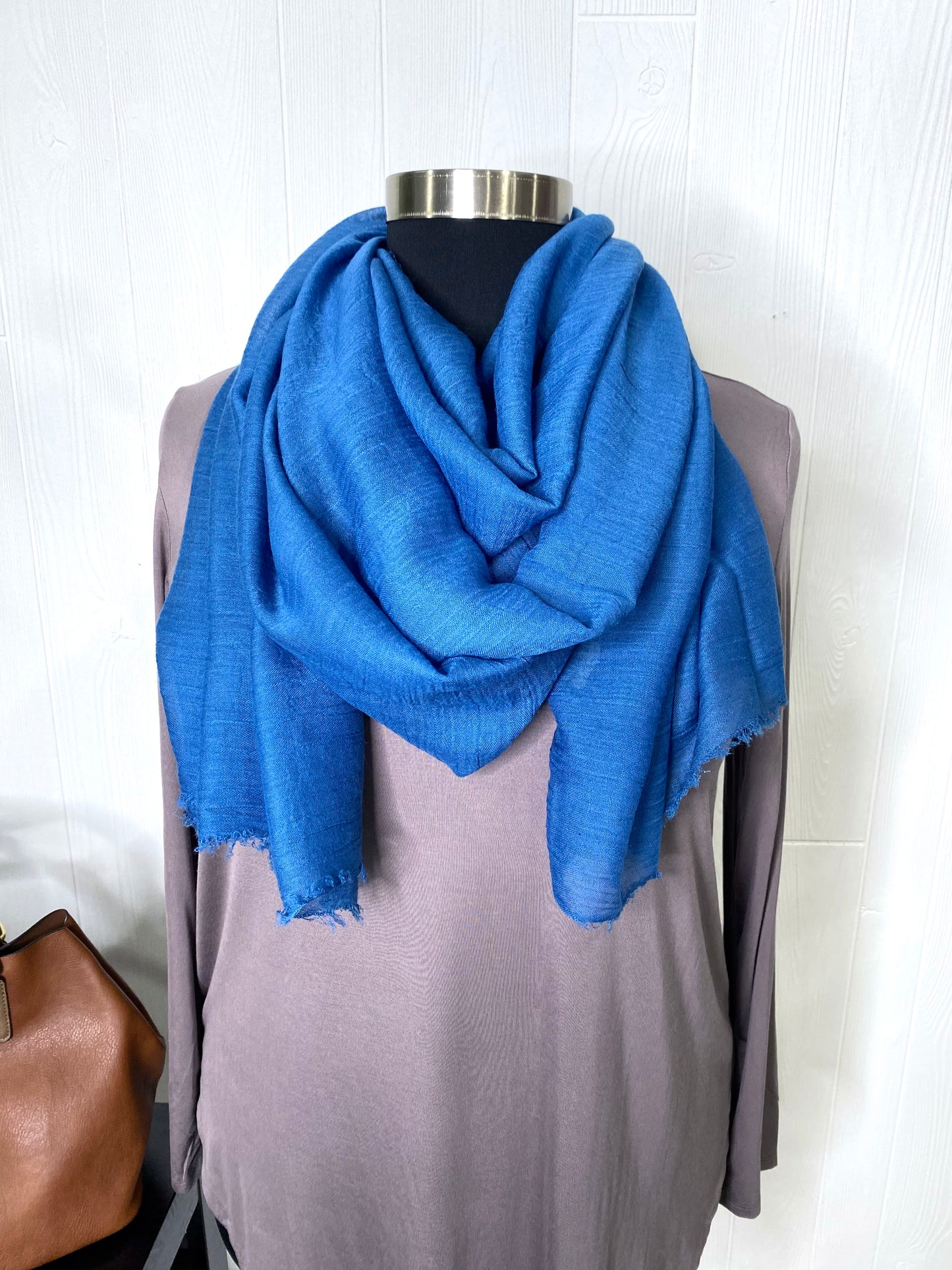 Frayed-Edge Scarf - Turquoise Blue