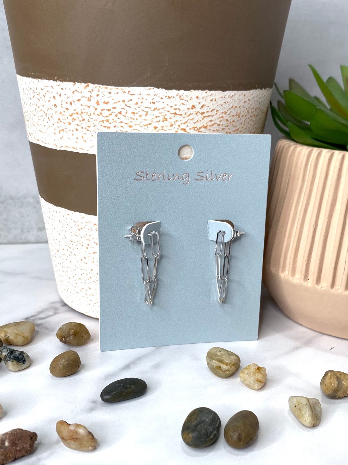 Sterling Silver Chain Dangle Earrings in Silver