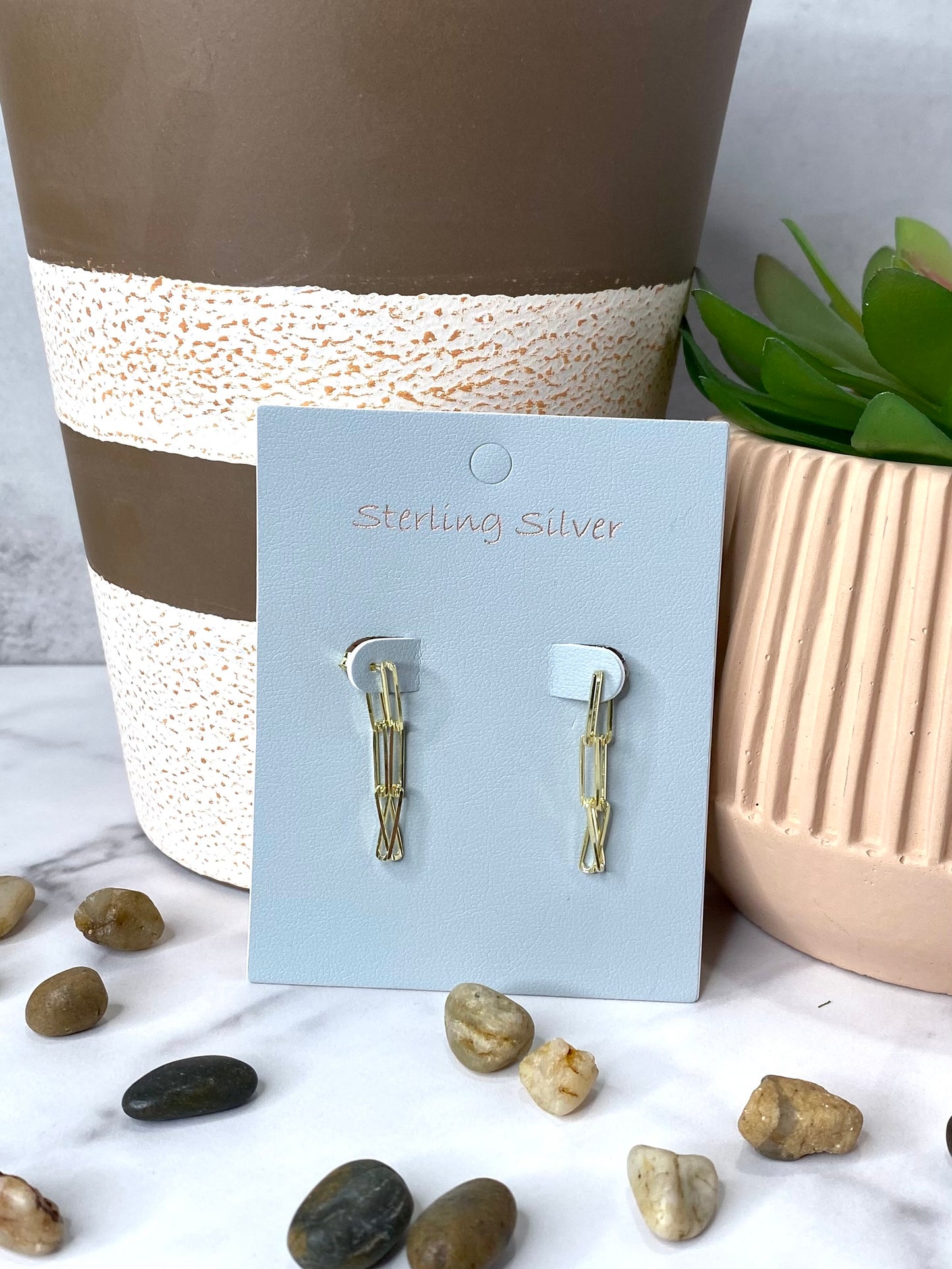 Sterling Silver Chain Dangle Earrings in Gold