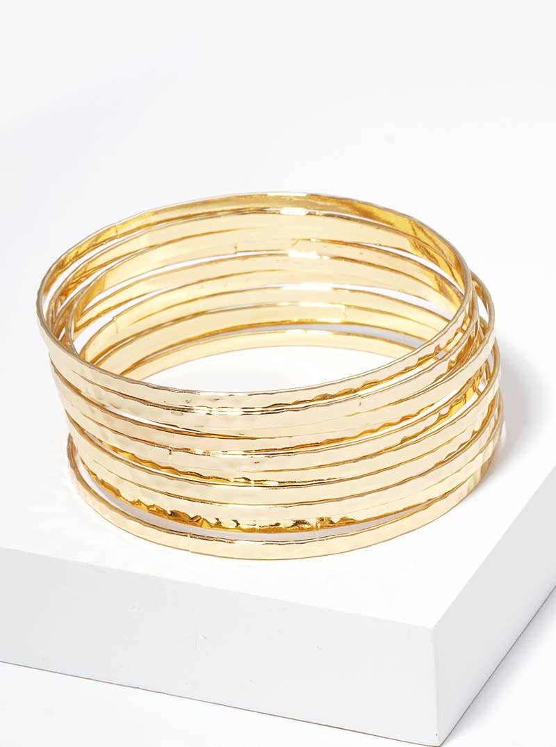 Hammered Metal Multi Bangle Bracelet in Gold