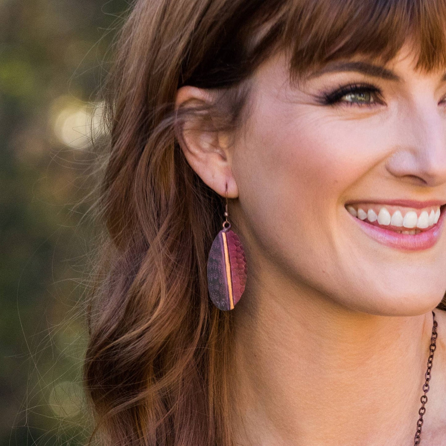 Copper Patina Earrings - Red Feathers and Circles