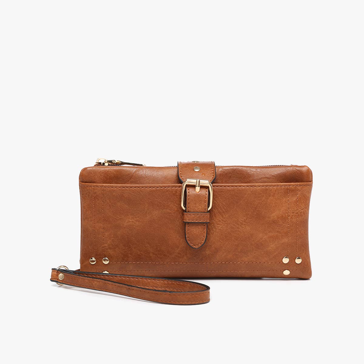 Cadence Buckle Wallet/Clutch w/ Zip Top in Camel