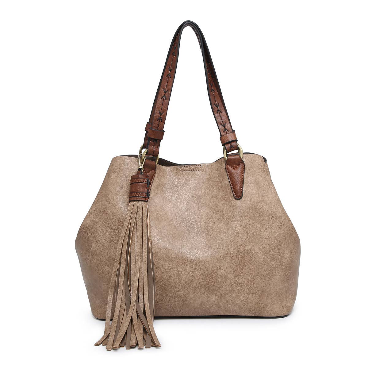 Aliza Large Tassel 2 in 1 Satchel in Khaki