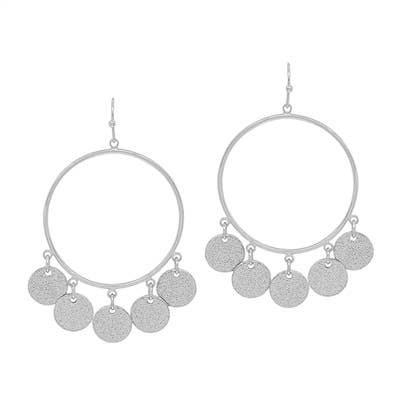 Silver Open Circle with Coin Charms Earrings