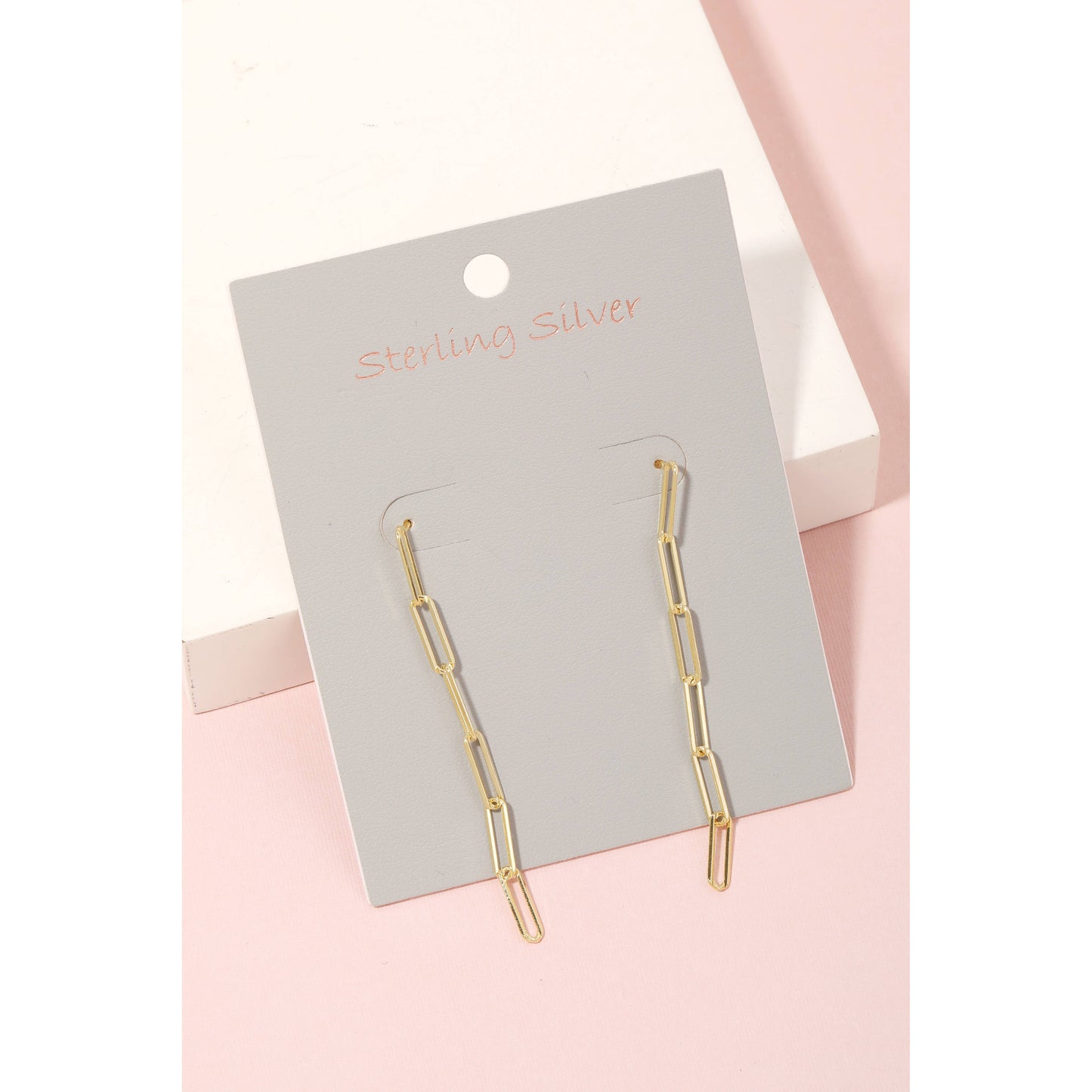 Sterling Silver Chain Dangle Earrings in Gold