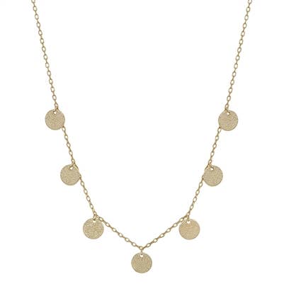 Gold Textured Coin Drop Necklace