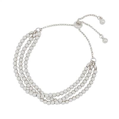 Small Beaded 3 Strand Bracelet - Silver