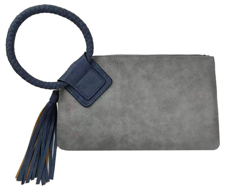 Cuff Handle Tassel Wristlet Clutch in Grey