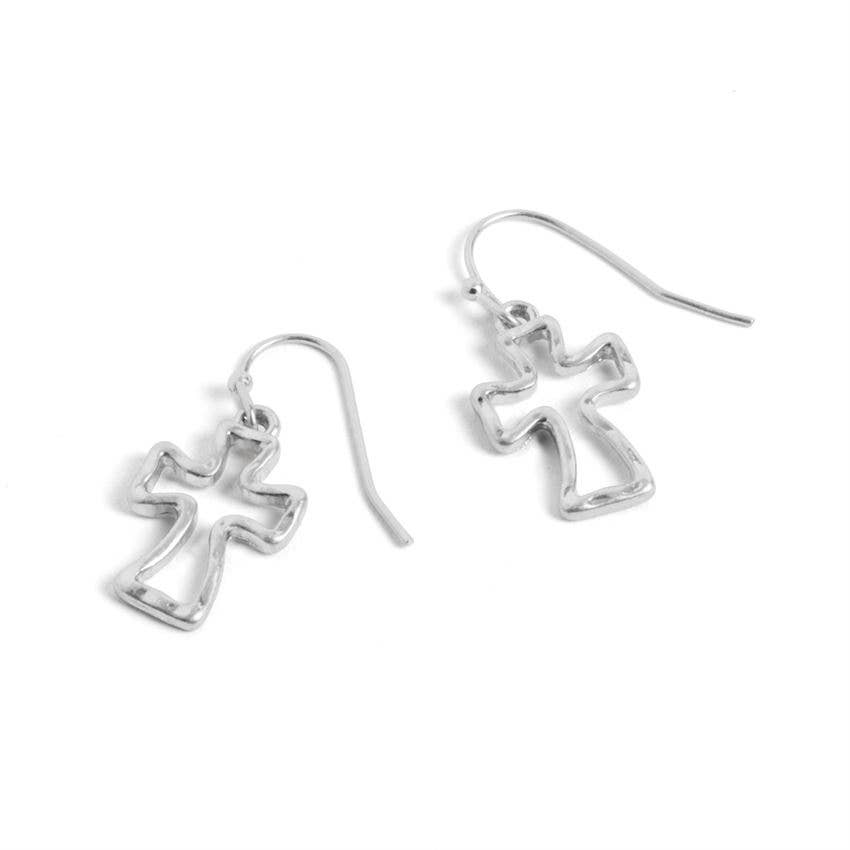 Silver Hollow Cross Earrings