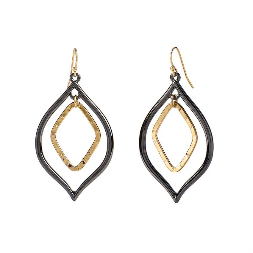 Mixed Metal Pointed Tear Drop Dangle Earrings