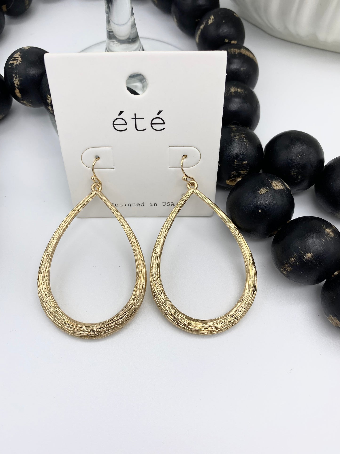 Etched Gold Teardrop Earrings