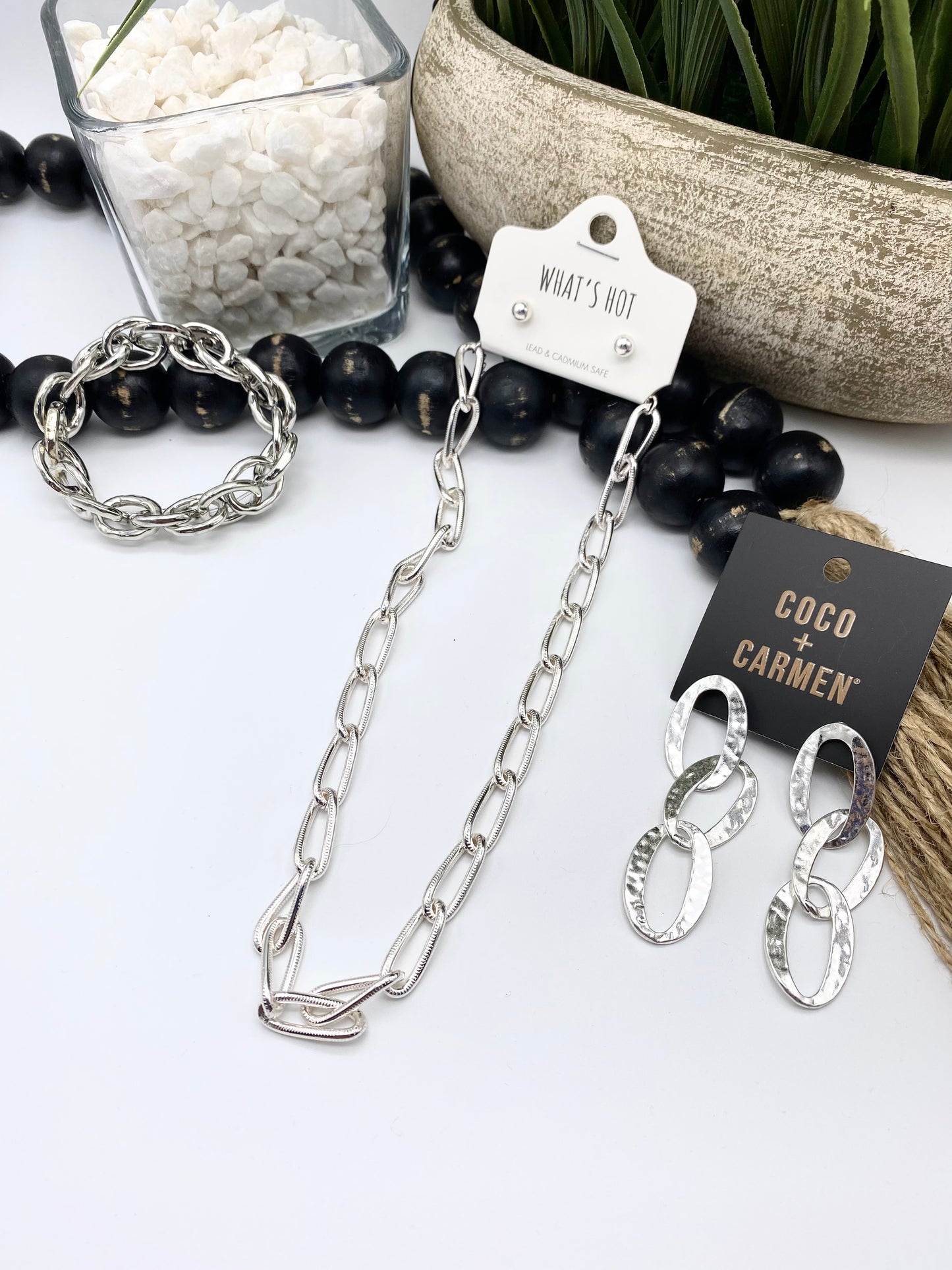 Chunky Chain Link Earrings in Silver