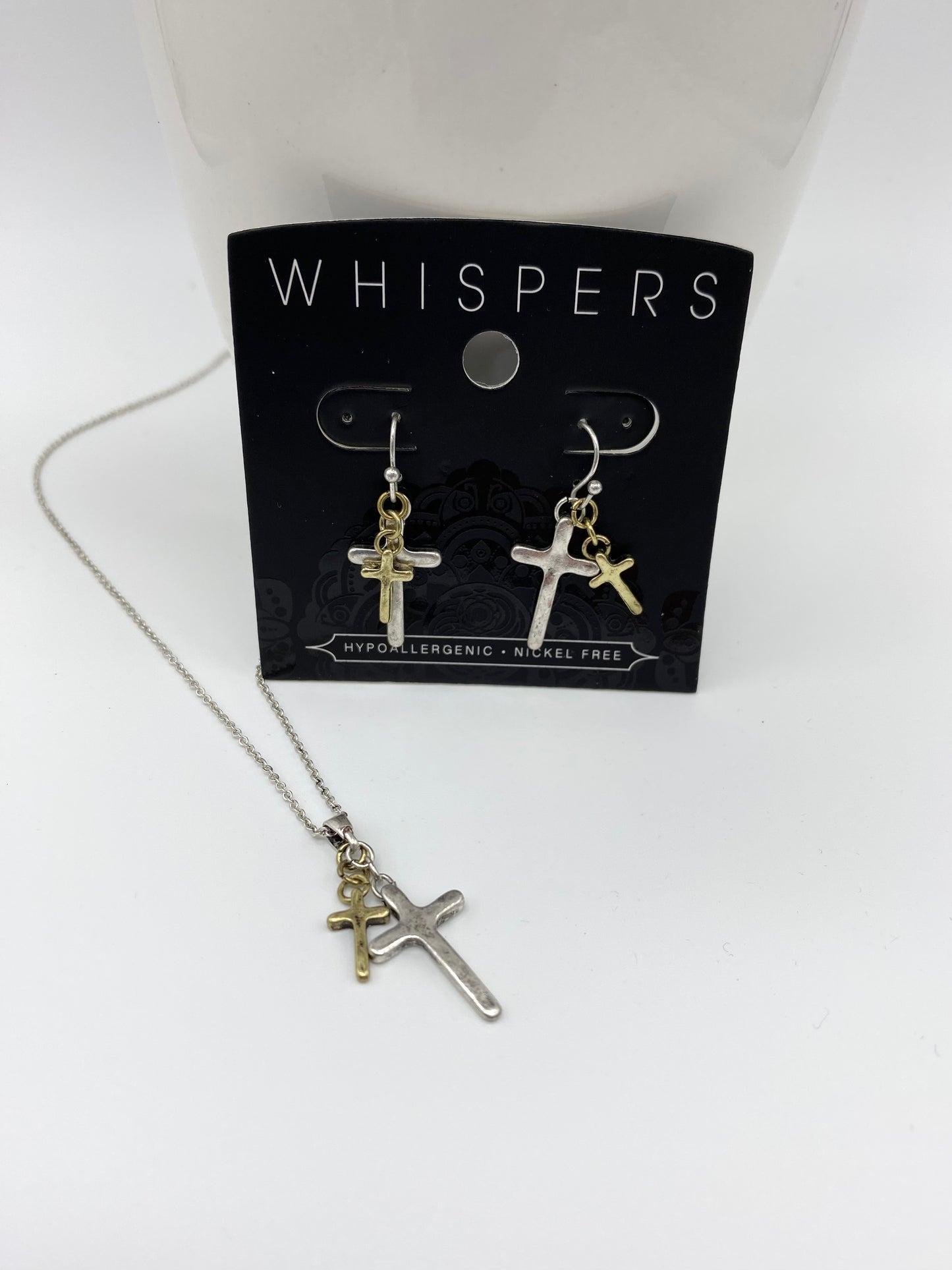 Mixed Metal Layered Cross Dangle Earrings