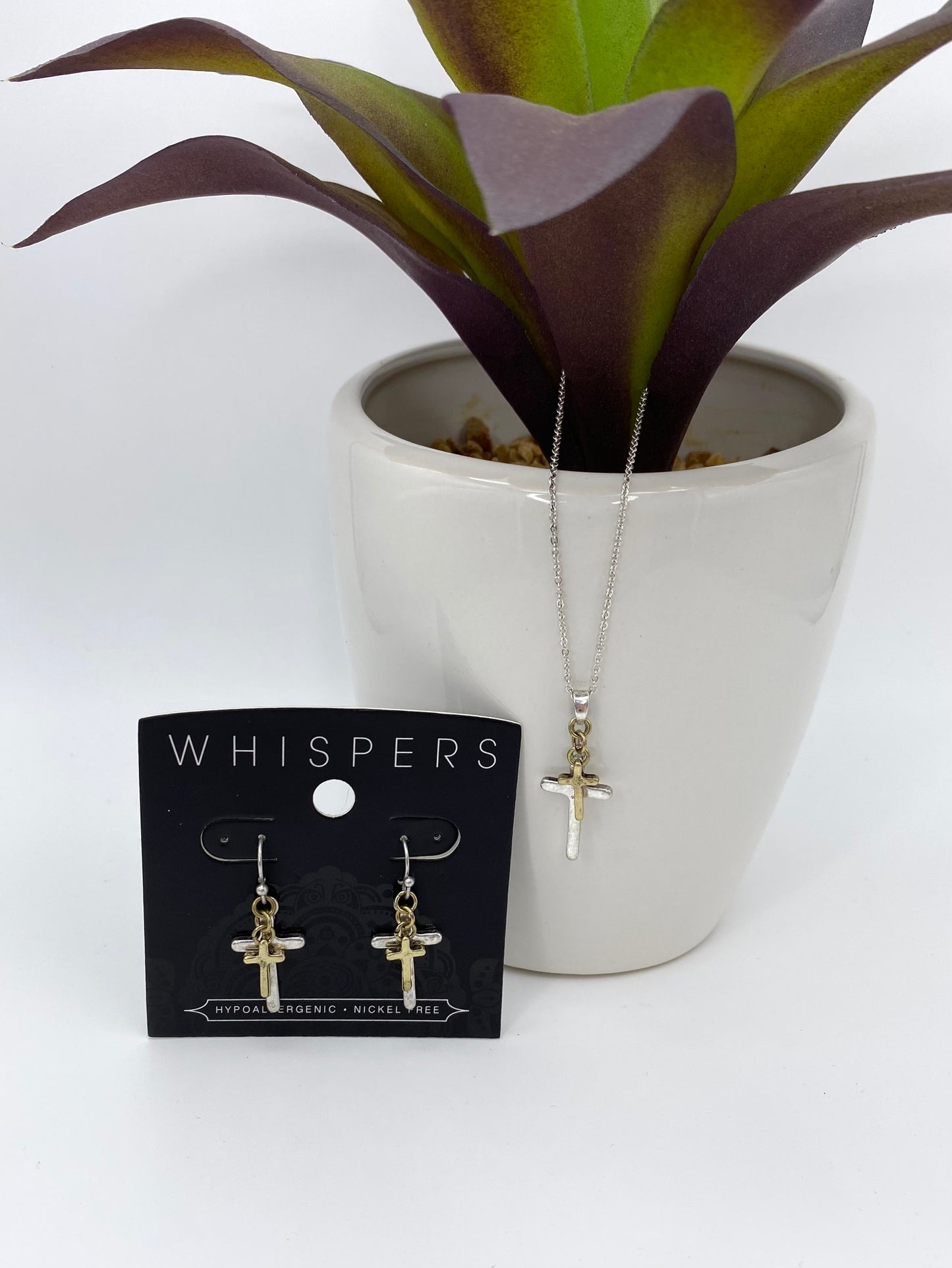 Mixed Metal Layered Cross Dangle Earrings