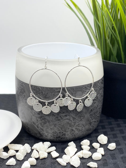 Silver Open Circle with Coin Charms Earrings