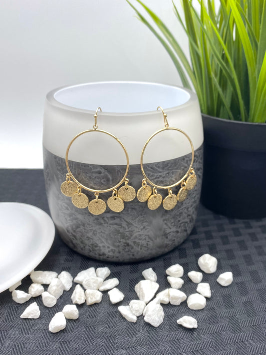 Gold Open Circle with Coin Charms Earrings