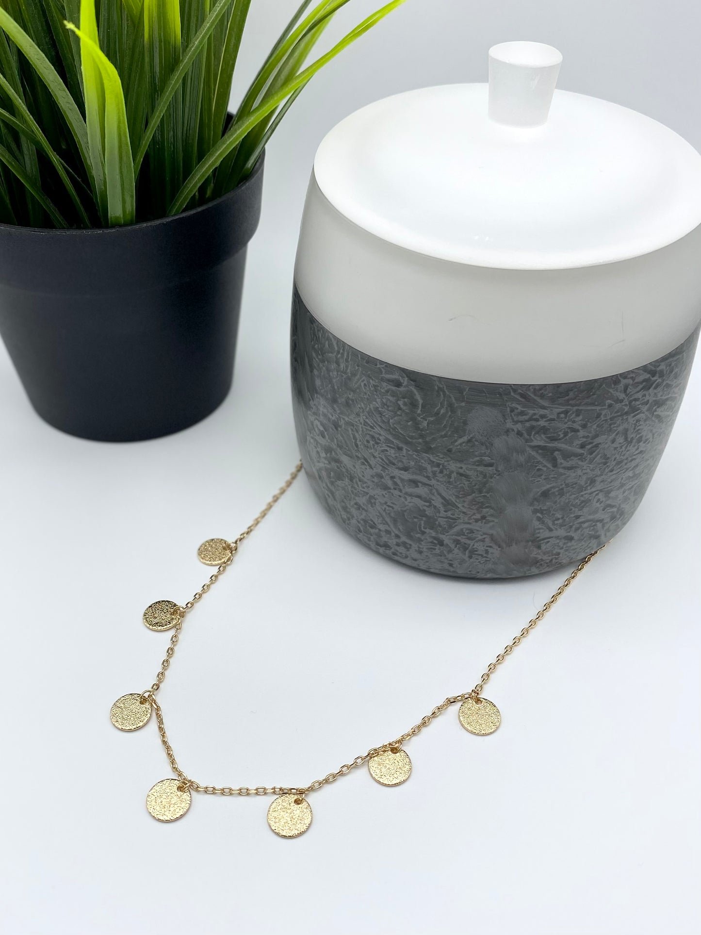 Gold Textured Coin Drop Necklace