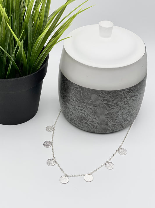 Silver Textured Coin Drop Necklace