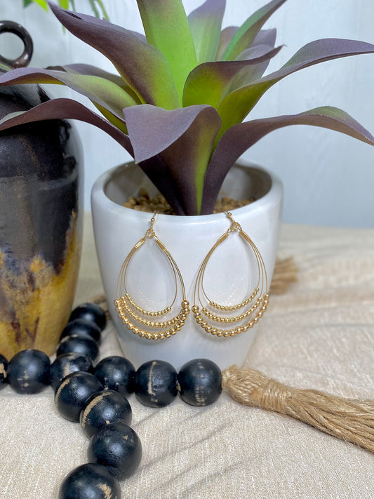 Gold Beaded Layered Teardrop Earring