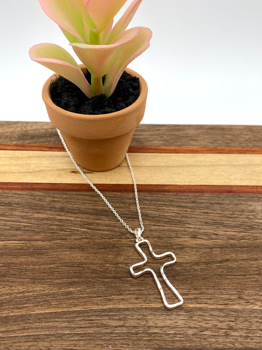 Silver Hollow Cross Necklace