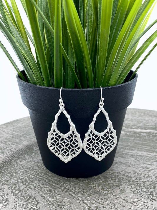 Silver Lattice Teardrop Earrings