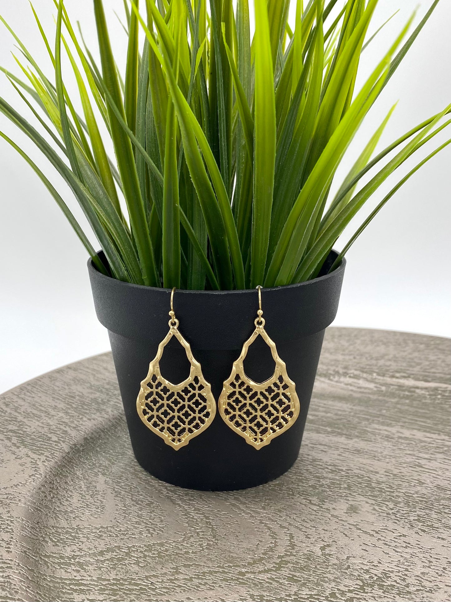 Gold Lattice Teardrop Earrings