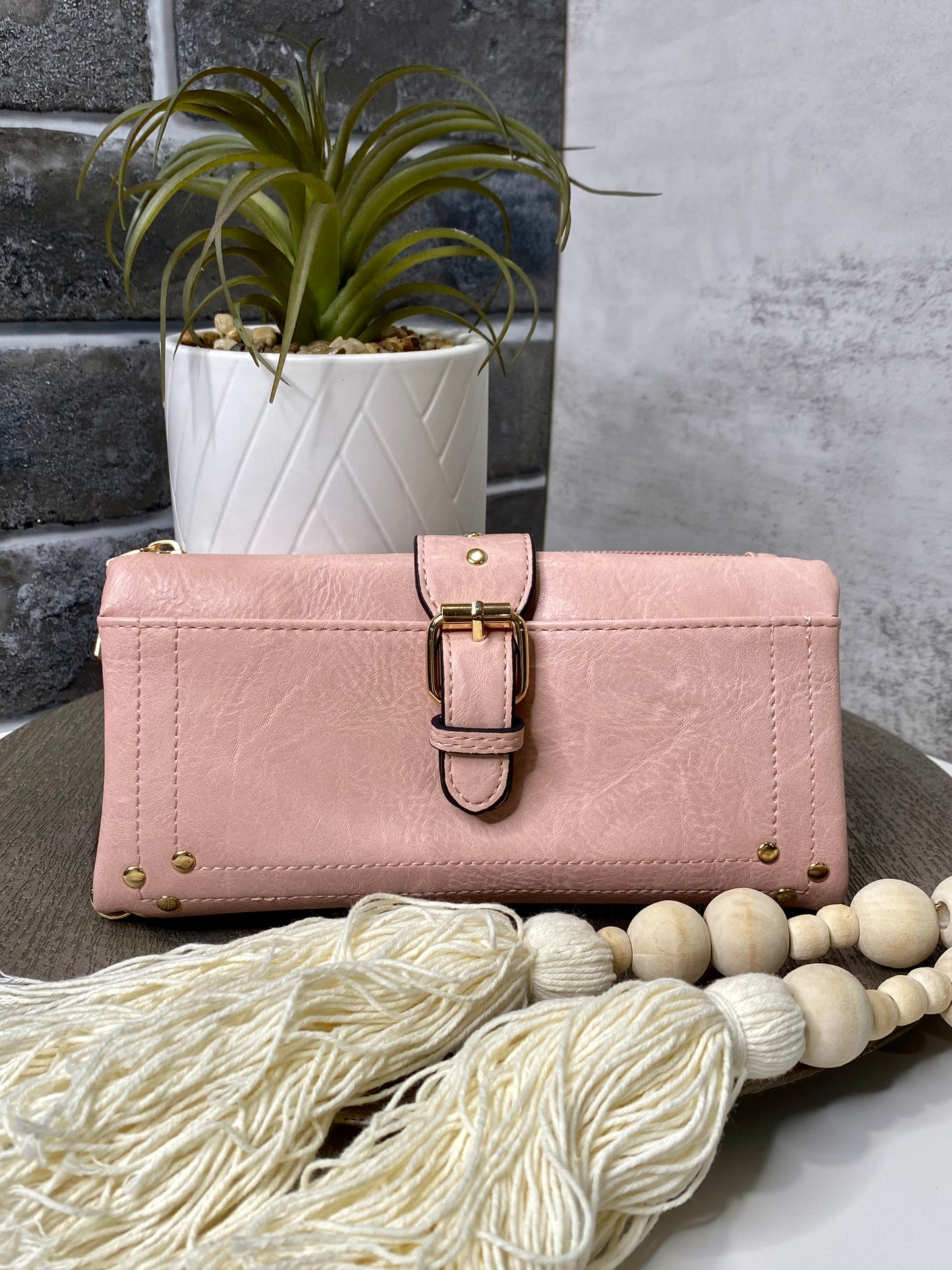 Cadence Buckle Wallet/Clutch w/ Zip Top in Pink