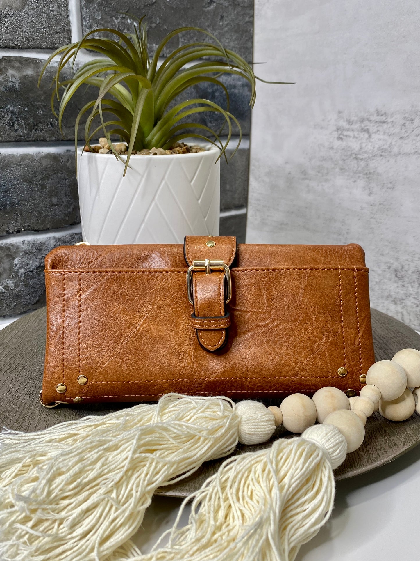 Cadence Buckle Wallet/Clutch w/ Zip Top in Camel