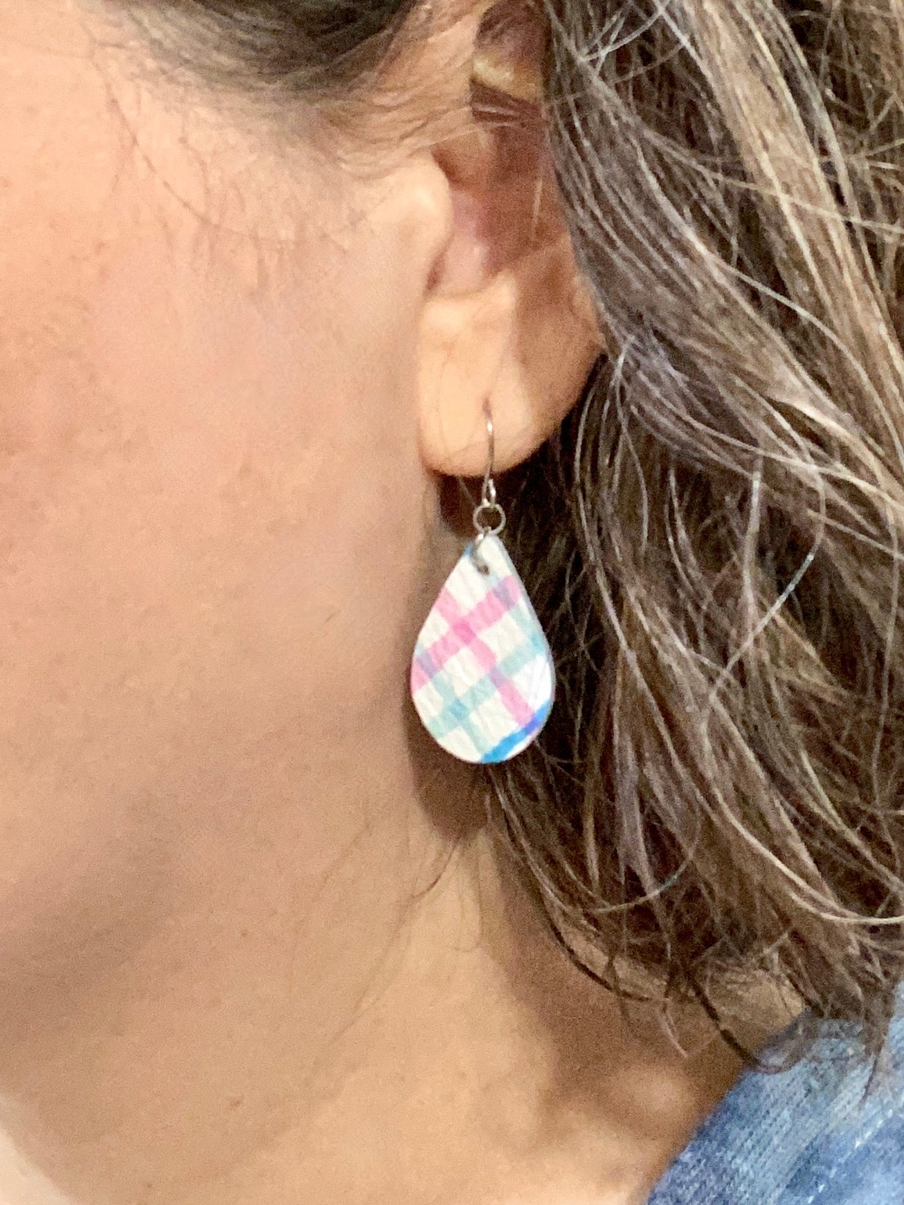 Small Teardrop Earrings in Spring Plaid