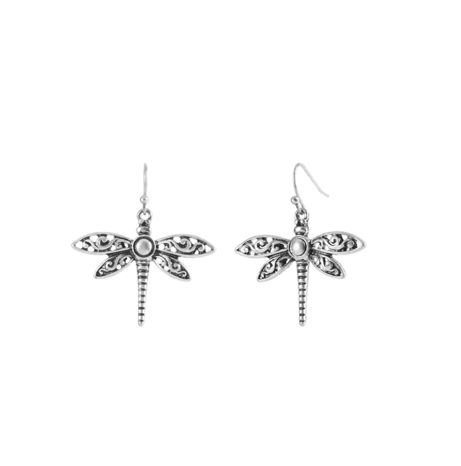 Silver Dragonfly Dangle Earrings