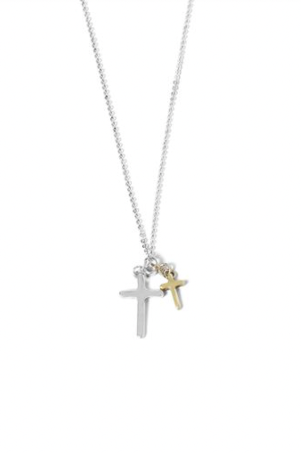 Mixed Metal Layered Cross Necklace