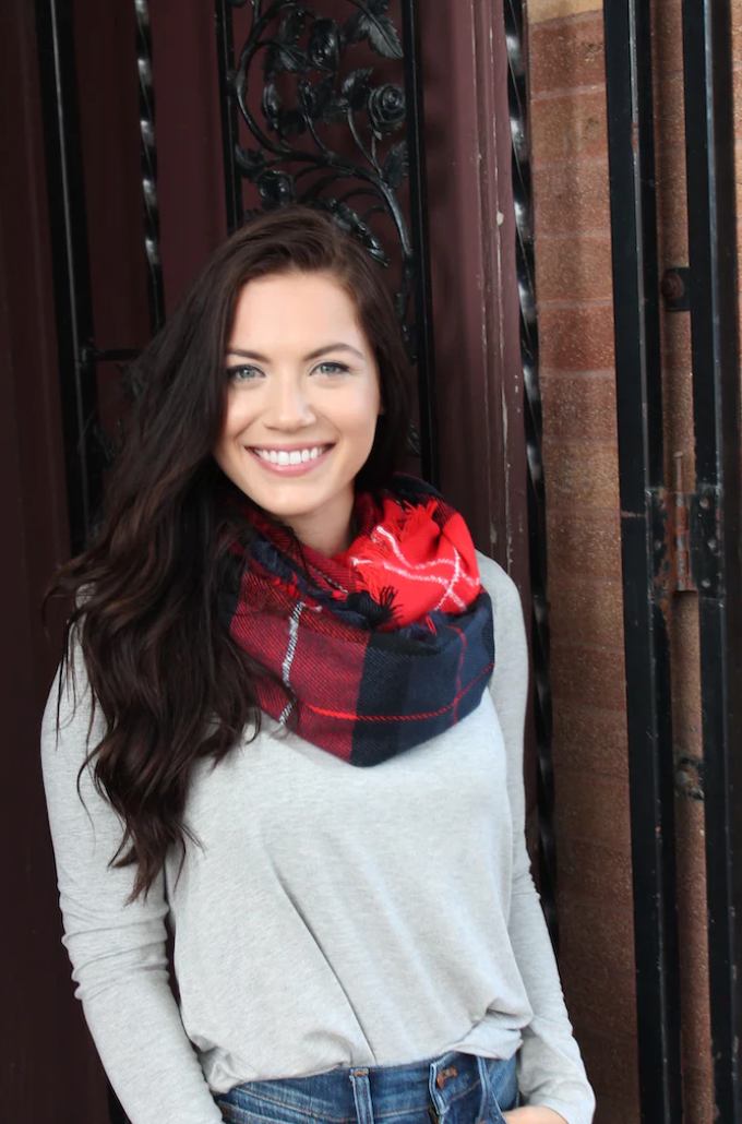 Infinity Scarf - Red, navy, black plaid