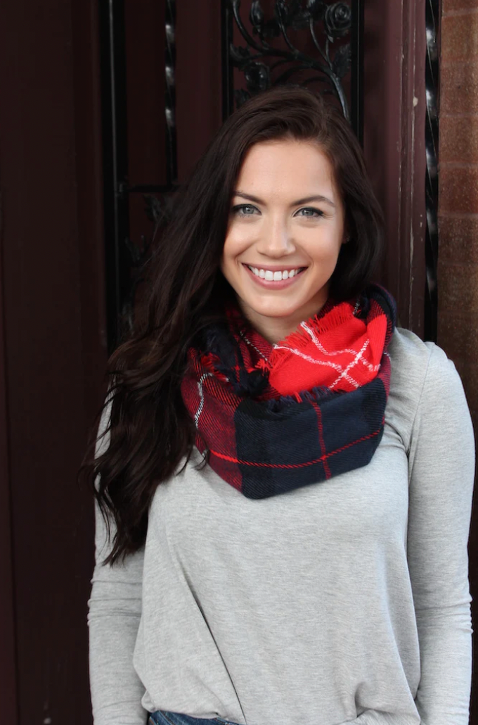 Infinity Scarf - Red, navy, black plaid