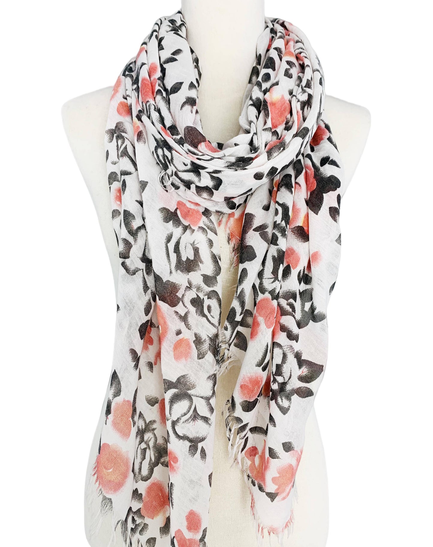 Stonewash Style White-Grey Floral Scarf