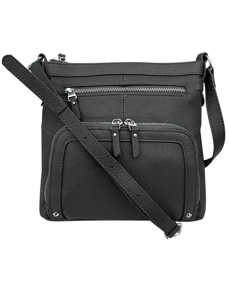 Genuine Leather Pockets Crossbody - Black