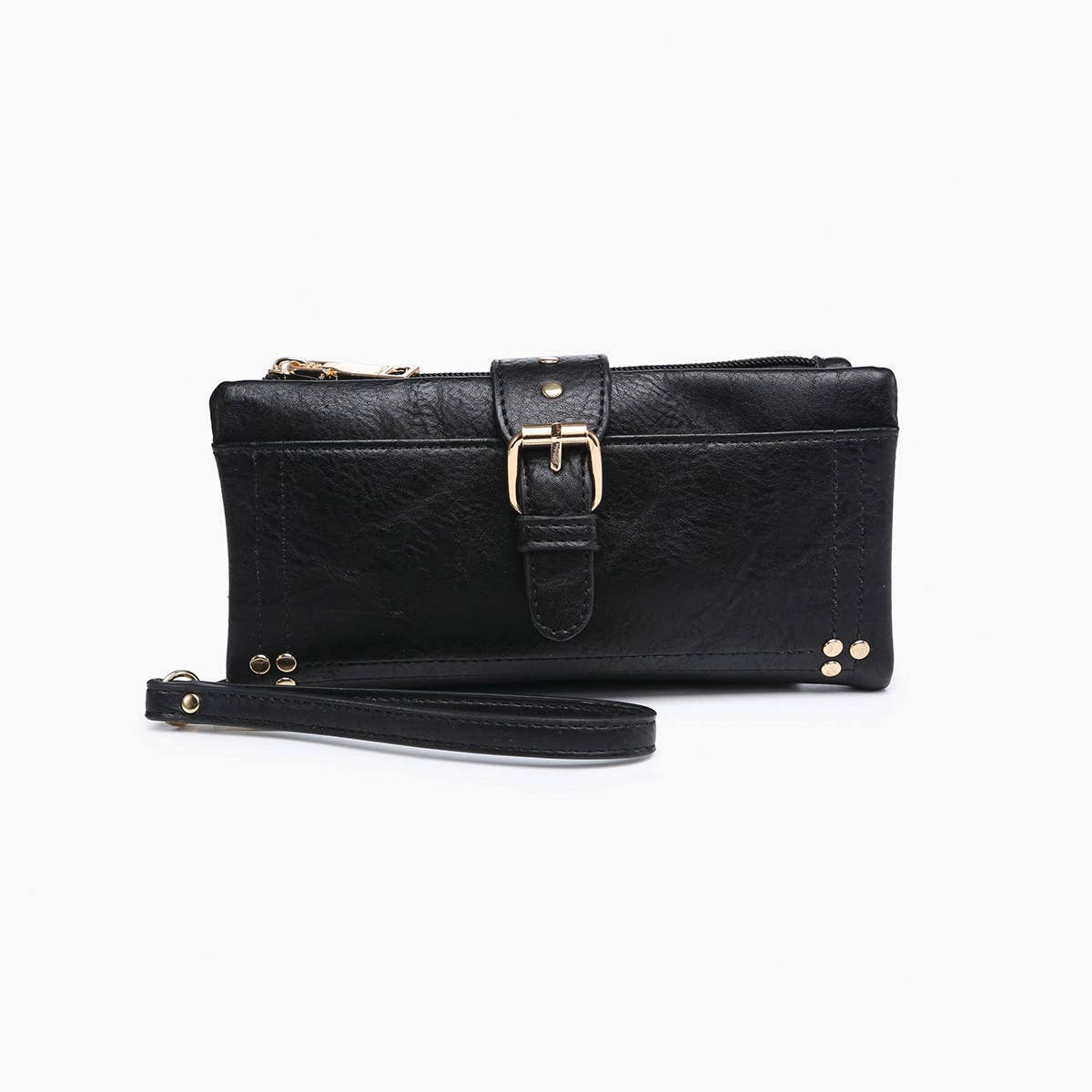 Cadence Buckle Wallet/Clutch w/ Zip Top in Black