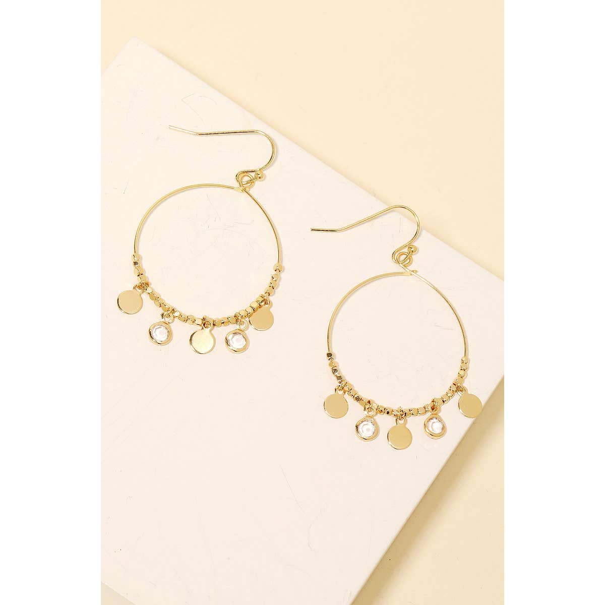 Coin And Rhinestone Charm Hoop Earrings in Gold