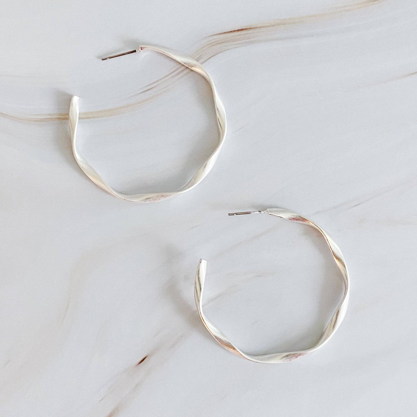 Gentle Wave Sleek Hoop Earrings: Silver