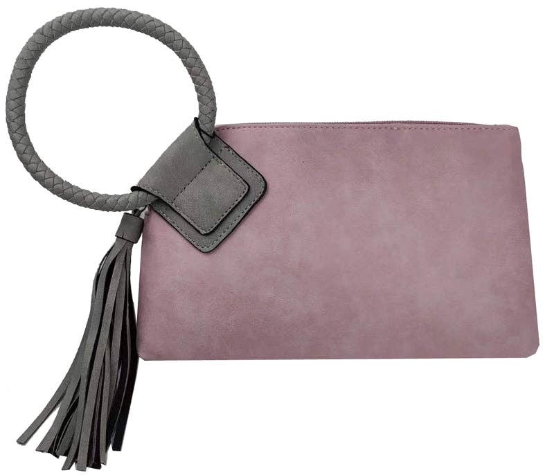 Cuff Handle Tassel Wristlet Clutch in Blush