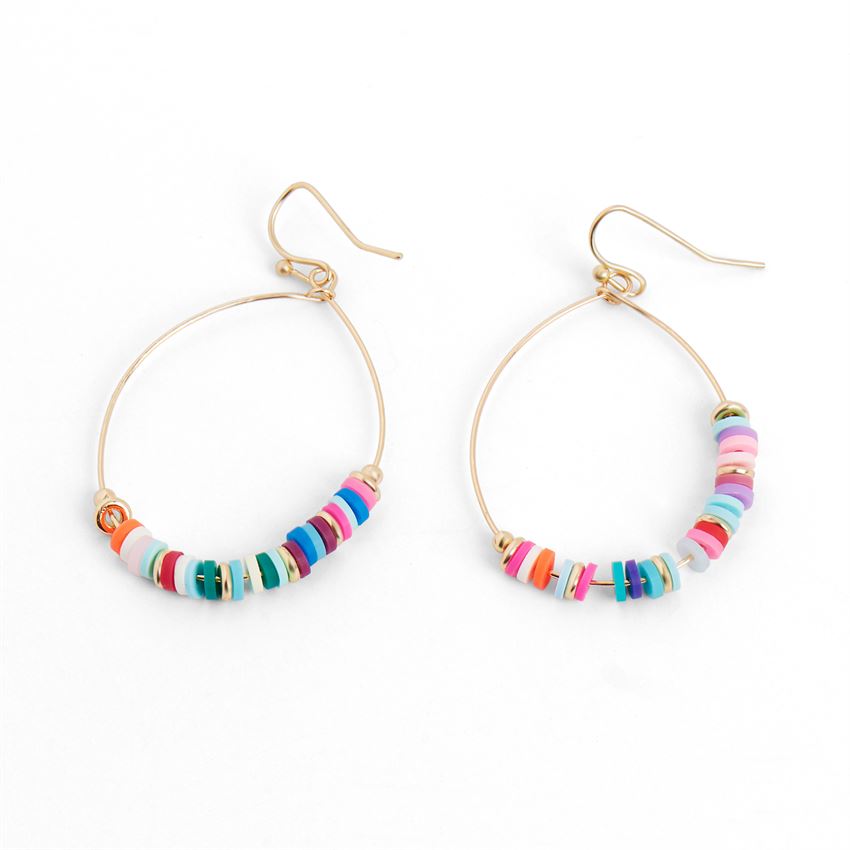 Multi Colored Heishi Hoop earrings in Gold