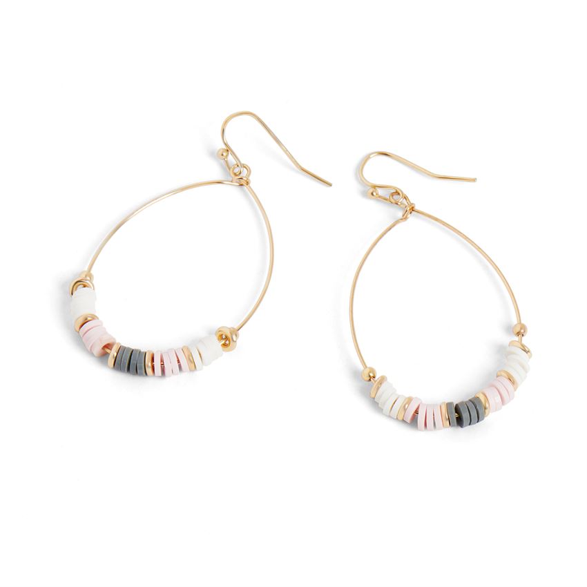 Pink and Grey Heishi Hoop earrings in Gold